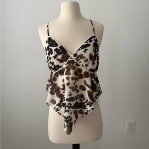 Japna Brown and White Animal Print Tank Top